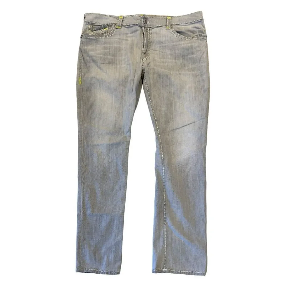 True Religion Ricky Straight Leg Gray Jeans Men’s 44x33 Rope Stitch Slim Fit